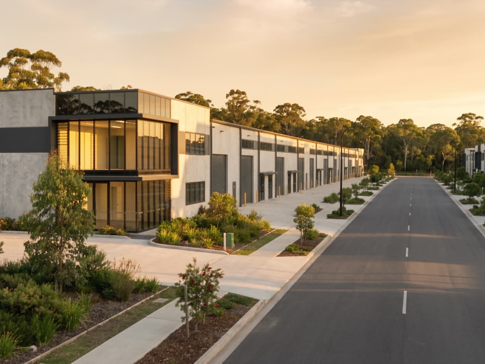 A new Hunter industrial estate at dusk — the ground the data describes
